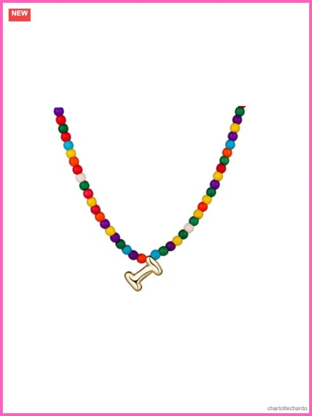 Rainbow Natural Stone Beaded Bubble Initial Pendant Necklace 14K Gold Plated